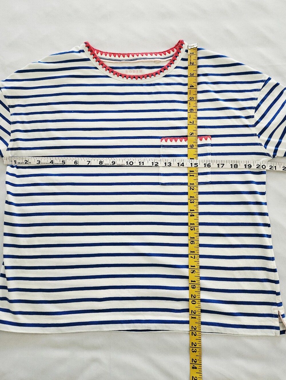 Boden Blanket Stitch Boxy Striped Top Small Blue White Cotton Long Sleeve - Picture 11 of 11